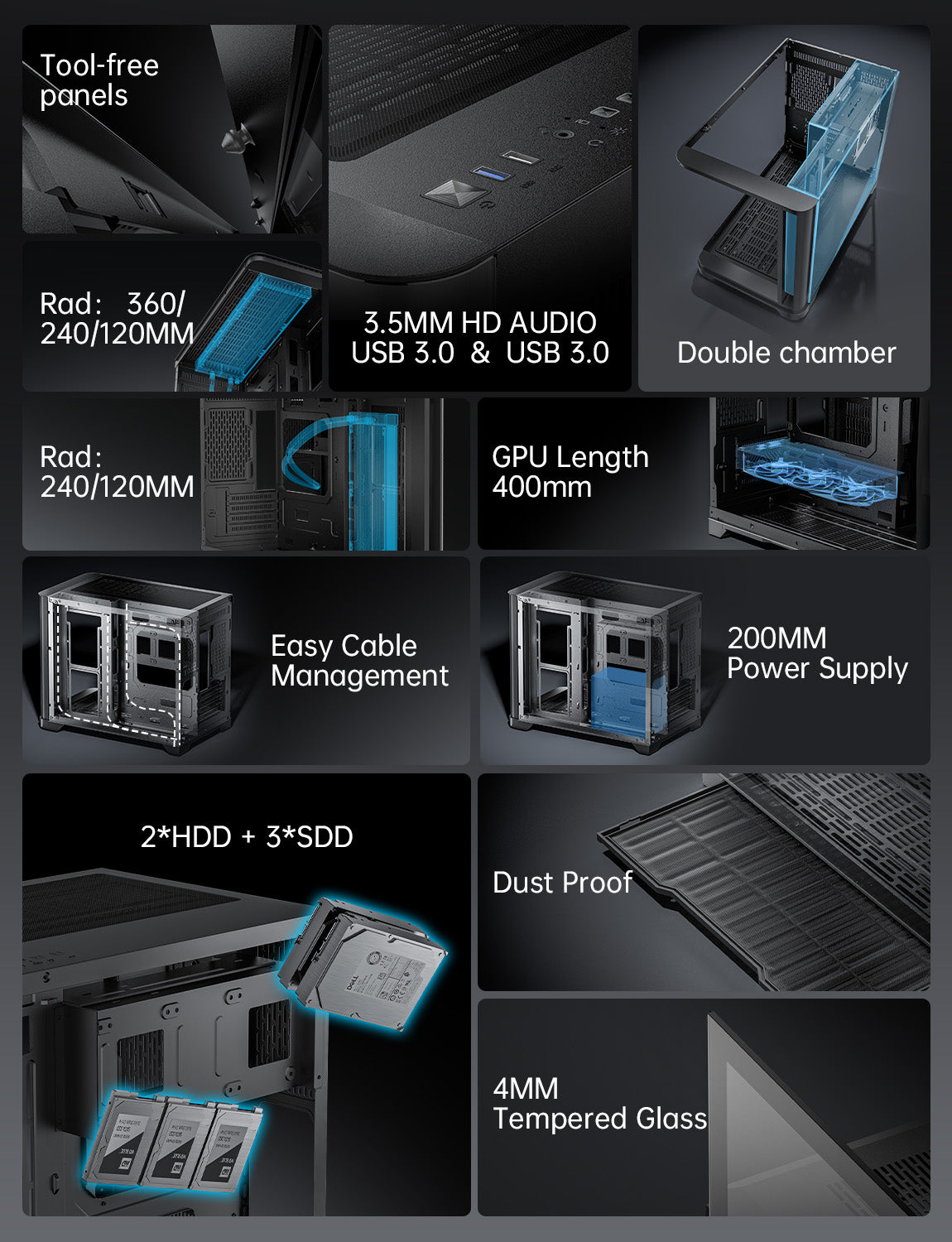 علبة كمبيوتر PEGASUS ثنائية الغرف متوسطة الحجم