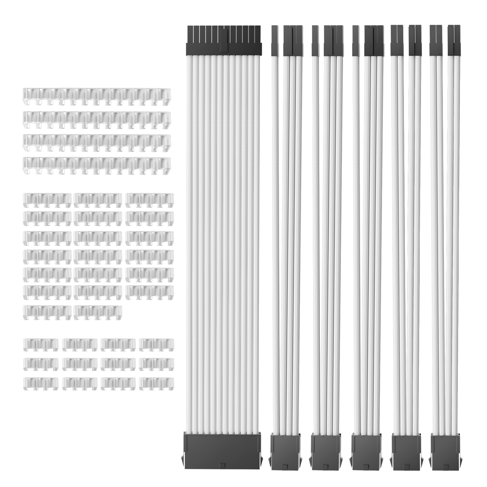 Asiahorse 16AWG Pro Power Supply Sleeved Cable for Power Supply Extension Cable Wire Kit 1x24-PIN/ 2x8-PORT (4+4) M/B,3x8-PORT (6+2) PCI-E 30cm Length with Combs(Dual EPS White)