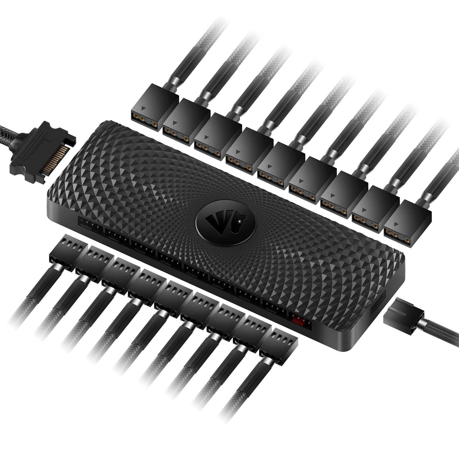 موزع AsiaHorse VE-HUB 2 في 1 ARGB/PWM مزود طاقة SATA مستعمل، 9 منافذ لإضاءة RGB قابلة للعنونة مع 9 منافذ PWM (أسود)