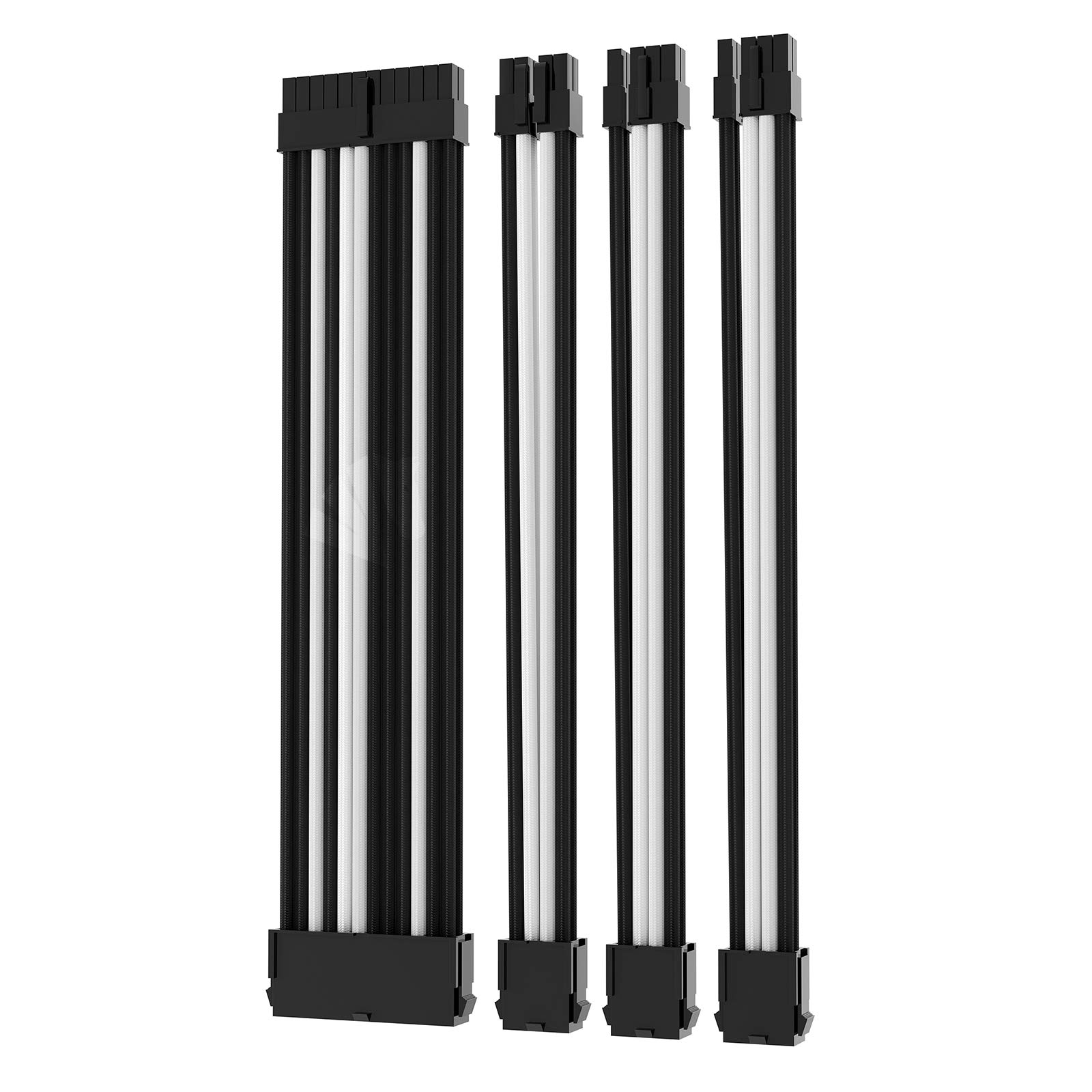 ASIAHORSE 18AWG PSU Cable Extension Sleeved Custom Power Supply Braided with Two Color Combs kit for ATX CPU GPU Modular Power Supply Unit /1x24P/1x8P (4+4) CPU/2x8 P(6+2) GPU/30CM 11.8Inch (White)