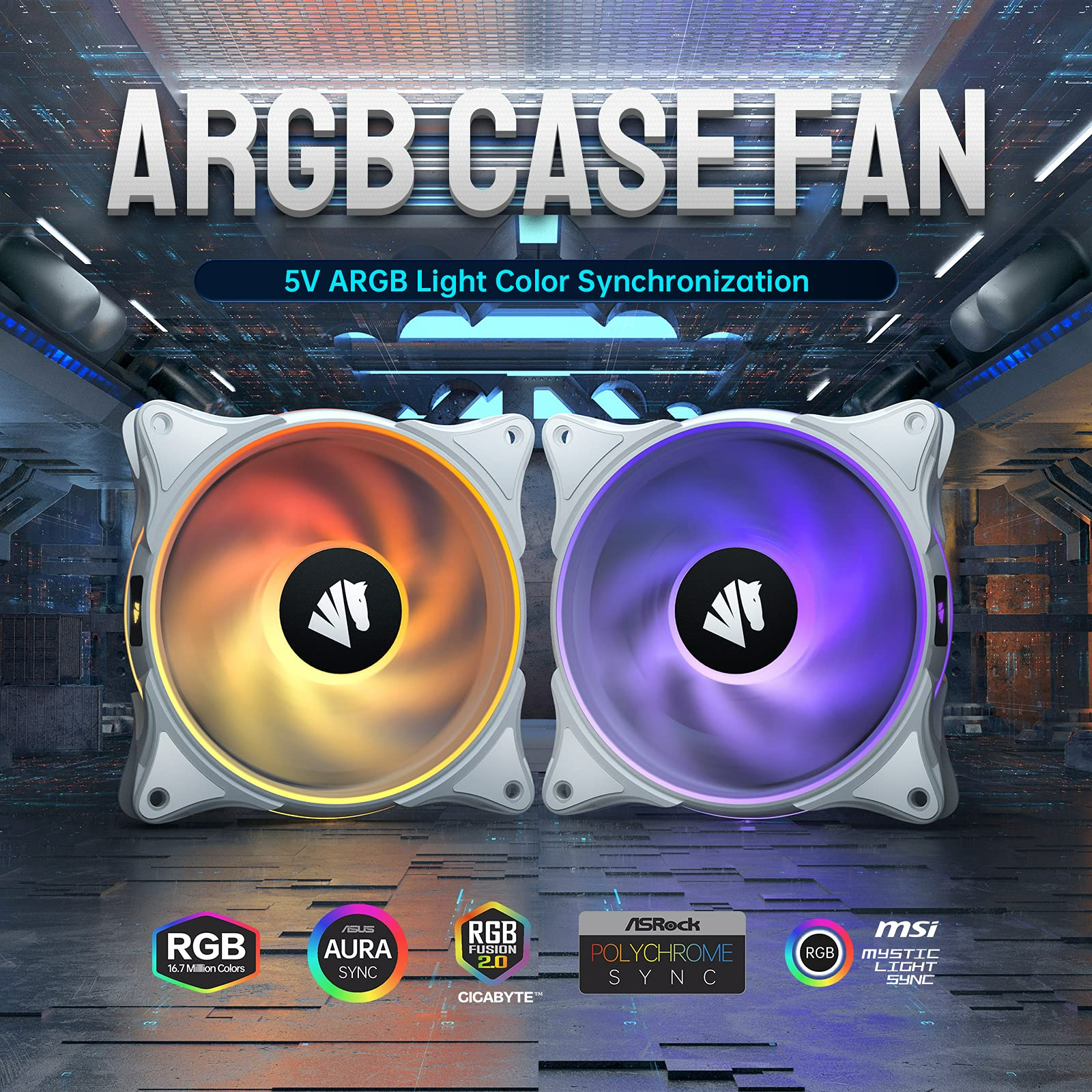 AsiaHorse FS9002 Pro 120mm PWM PC Case Fan, Adjustable Speed of 800-1800rpm, Double LED Lingting Loops, 5V 3-pin ARGB Header Motherboard Aura SYNC with Hub and Remote - White 5pack