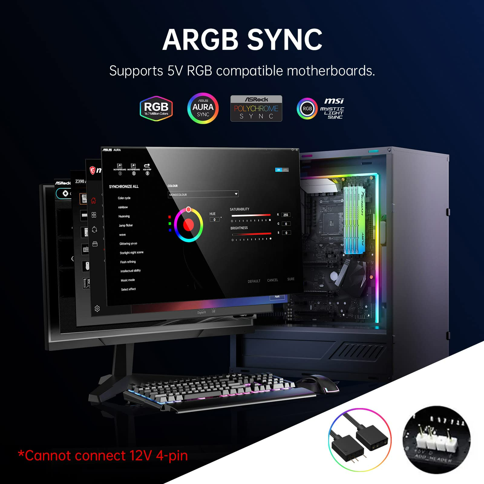 ASIAHORSE ARGB Light Strip for Motherboard, 28 Independent Addressable RGB, 5V 3-pin Motherboard Aura Sync, Lightsaber-X Led PC Parts Kit Compatible with ATX