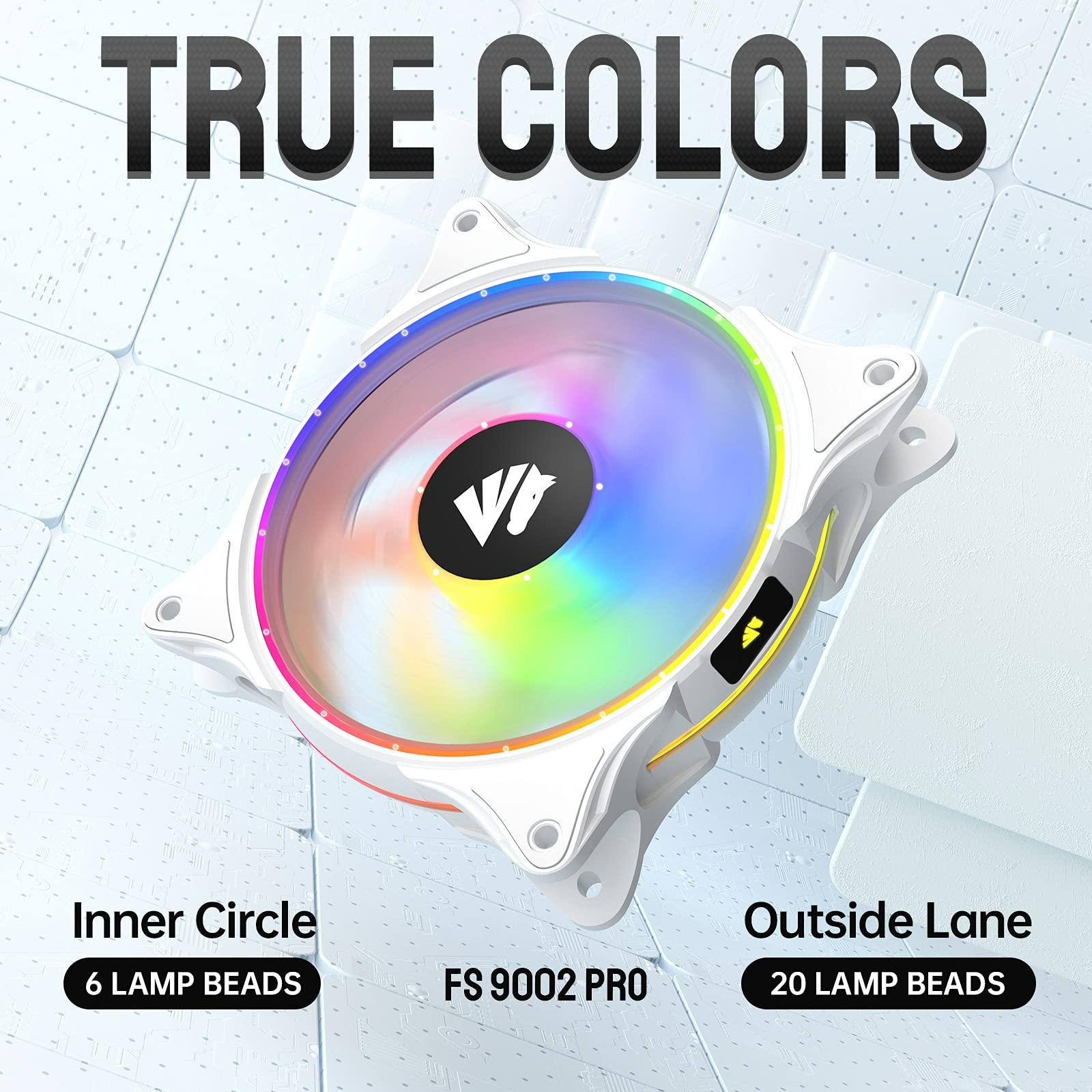 مروحة علبة كمبيوتر AsiaHorse FS9002 Pro مقاس 120 مم PWM، سرعة قابلة للتعديل من 800 إلى 1800 دورة في الدقيقة، حلقات إضاءة LED مزدوجة، موصل ARGB ثلاثي الدبابيس 5 فولت للوحة الأم Aura SYNC مع موزع وجهاز تحكم عن بُعد - أبيض، عبوة من 5 قطع