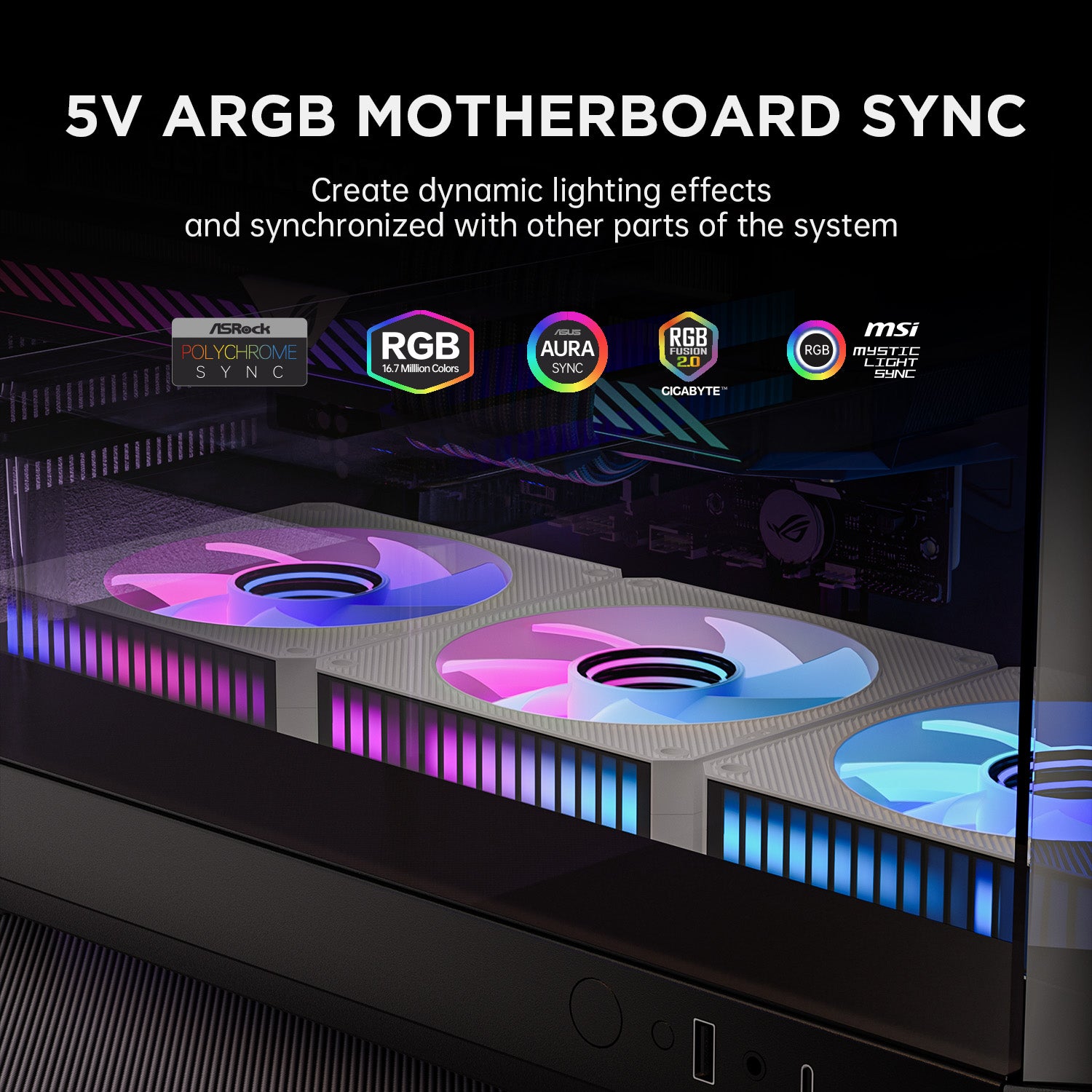 مروحة AsiaHorse STARBEAT UNI مقاس 120 مم، مروحة تحكم صوت RGB Rhythm لهيكل الكمبيوتر، توصيل متسلسل، إضاءة ARGB ثلاثية الدبابيس 5 فولت لهيكل الكمبيوتر والمبرد السائل 