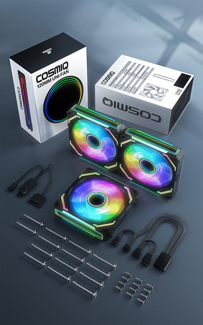 COSMIQ RGB 120mm Daisy Chain PWM Fan — 3Pack with Controller and CPU Cooler Screws