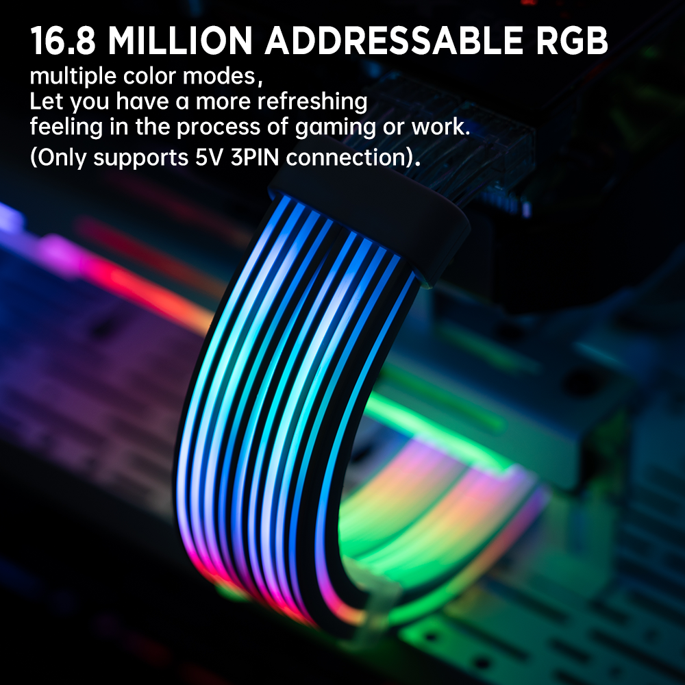 24 pin 360-degree light effect psu sleeves rgb cable extension pc