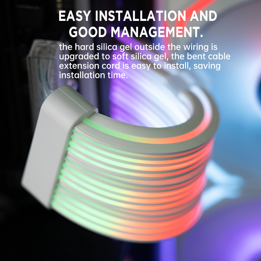 24 pin 360-degree light effect psu sleeves rgb cable extension pc