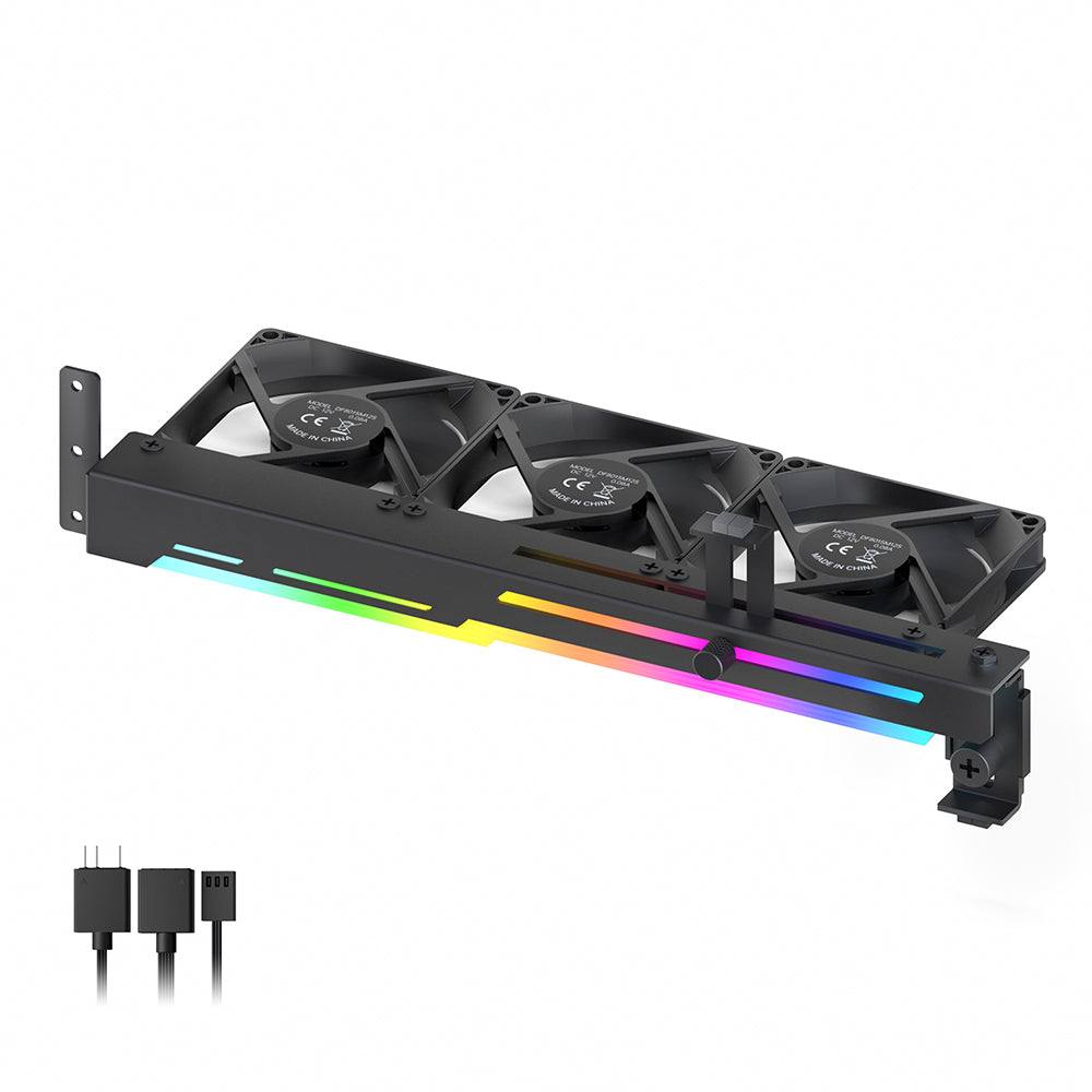 مبرد بطاقة الرسومات AsiaHorse مع مصباح LED ARGB 5V 3Pin وثلاث مراوح 80 مم، وحامل بطاقة الرسومات RGB LED، ومبرد وحدة معالجة الرسومات سهل التركيب - أسود 
