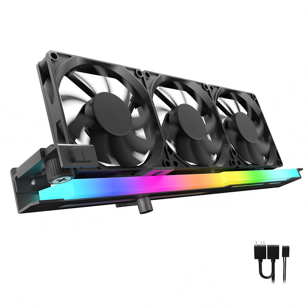 مبرد بطاقة الرسومات AsiaHorse مع مصباح LED ARGB 5V 3Pin وثلاث مراوح 80 مم، وحامل بطاقة الرسومات RGB LED، ومبرد وحدة معالجة الرسومات سهل التركيب - أبيض 
