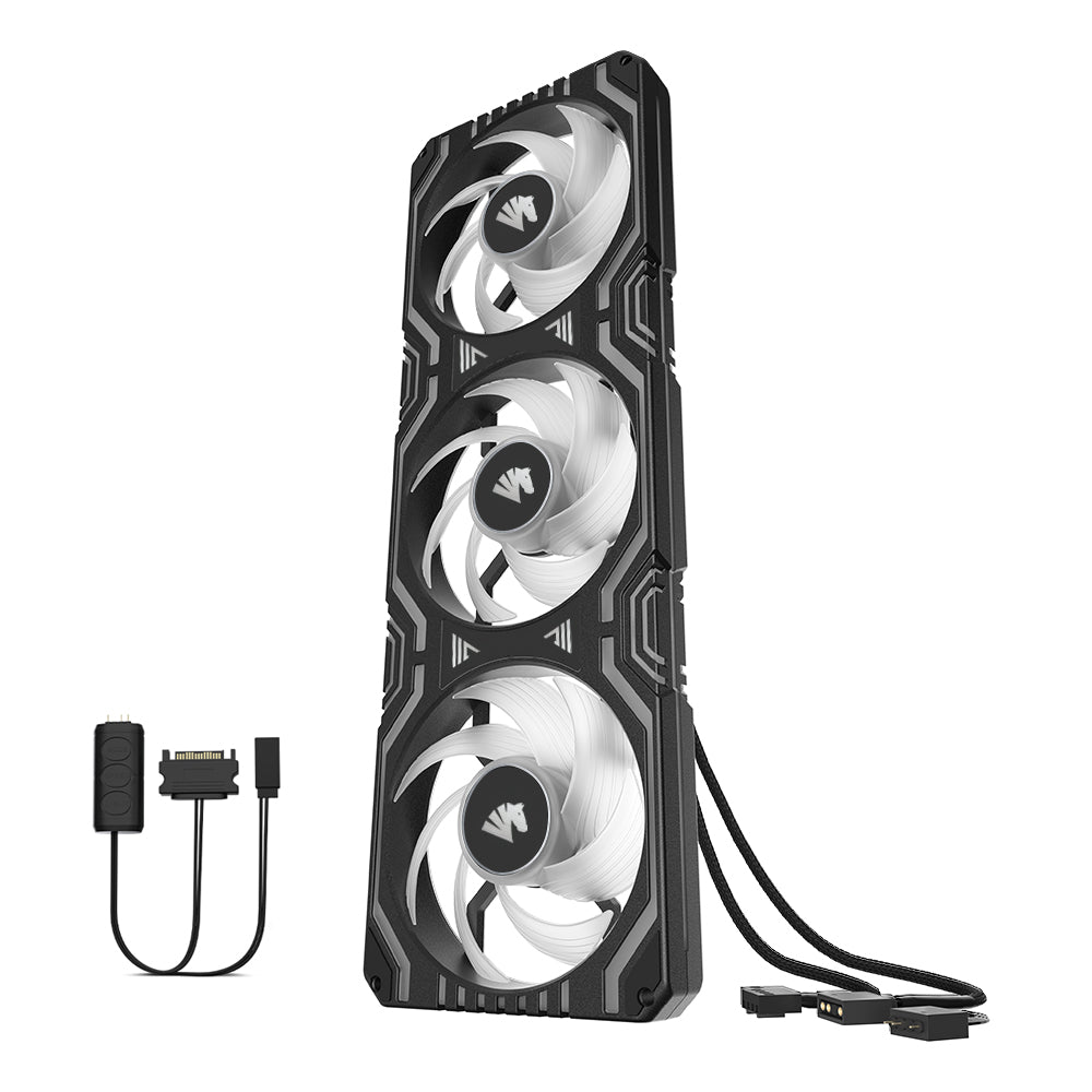 مروحة Asiahorse Matrix-White 56 LED RGB قابلة للتوجيه، 360 مم، إطار مربع متكامل مع وحدة تحكم MB Sync/Analog، مروحة تحكم PWM مدمجة لعلبة الكمبيوتر ونظام التبريد السائل 