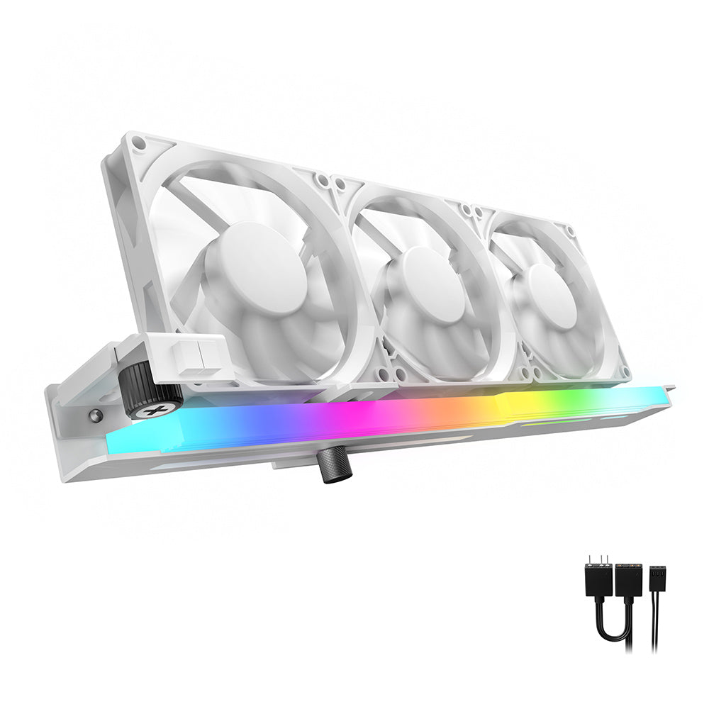 مبرد بطاقة الرسومات AsiaHorse مع مصباح LED ARGB 5V 3Pin وثلاث مراوح 80 مم، وحامل بطاقة الرسومات RGB LED، ومبرد وحدة معالجة الرسومات سهل التركيب - أبيض 