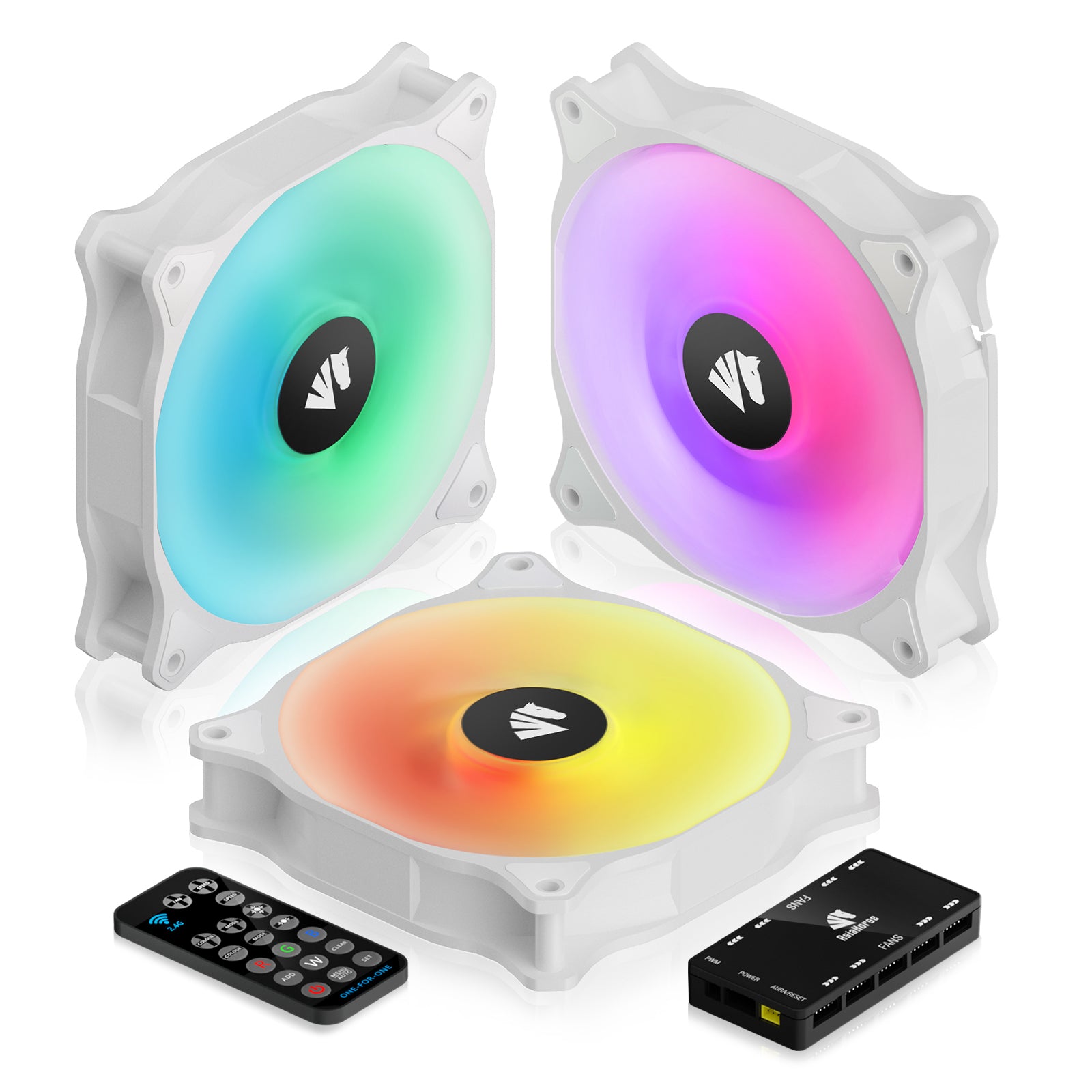 ASIAHORSE WD-001 120mm 5V ARGB Motherboard 12 Addressable LED 9 Blades Hydraulic Bearing White Case/Radiator Fan (3 Pack-Black)