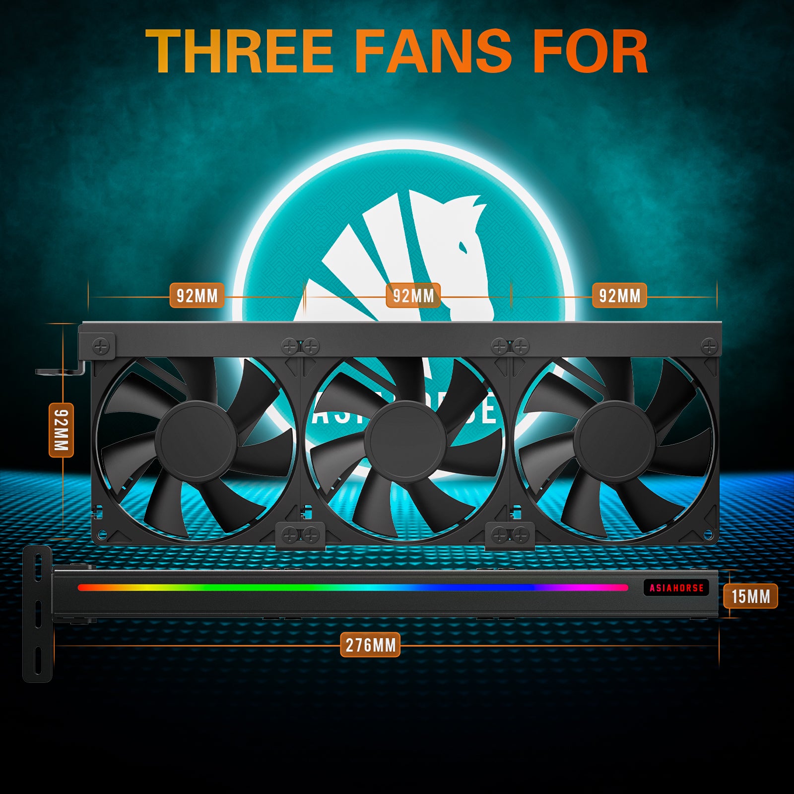 مبرد بطاقة الرسوميات ASIAHORSE، 3 مراوح 92 مم مع إطار LED، يدعم ASUS Aura SYNC/MSI Mystic Sync/ASROCK Aura RGB/GIGABYTE RGB Fusion (موصلات قابلة للعنونة 5 فولت 3 سنون) 