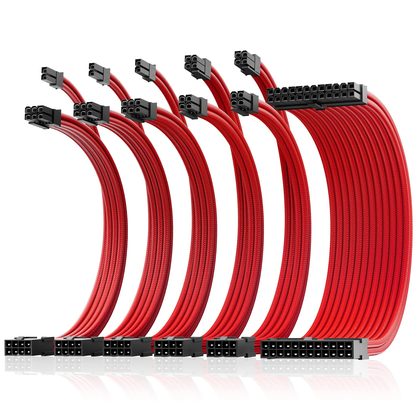 كابل تمديد مزود الطاقة من Asiahorse Pro مقاس 16AWG مع غلاف، طقم أسلاك كابل تمديد مزود الطاقة 1x24-PIN/ 2x8-PORT (4+4) M/B، 3x8-PORT (6+2) PCI-E بطول 30 سم مع أمشاط (EPS مزدوج أبيض) 