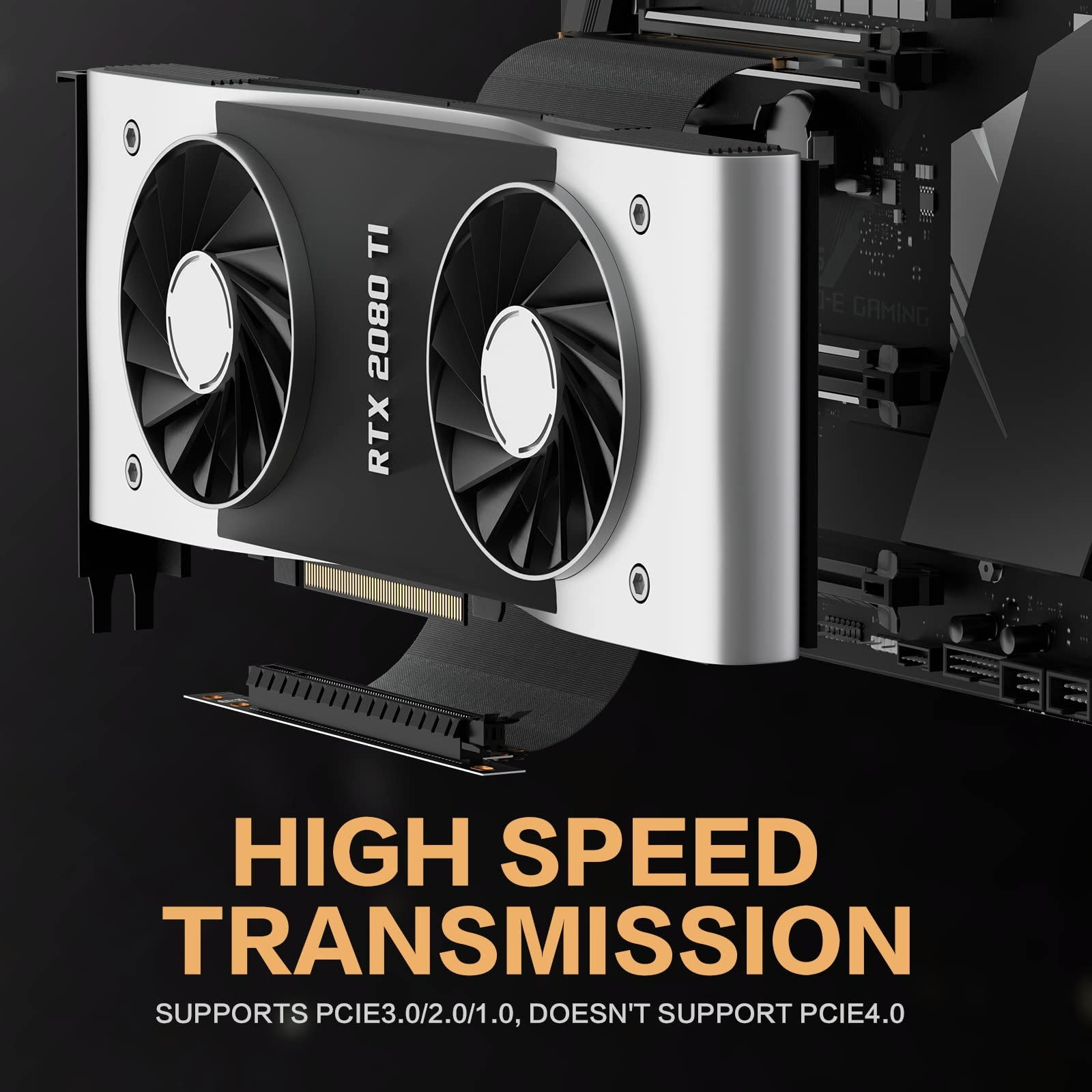 محول تمديد بطاقة PCIE 3.0 16x مرن عالي السرعة من AsiaHorse، منفذ تمديد 200 مم (زاوية 90 درجة، أسود) 