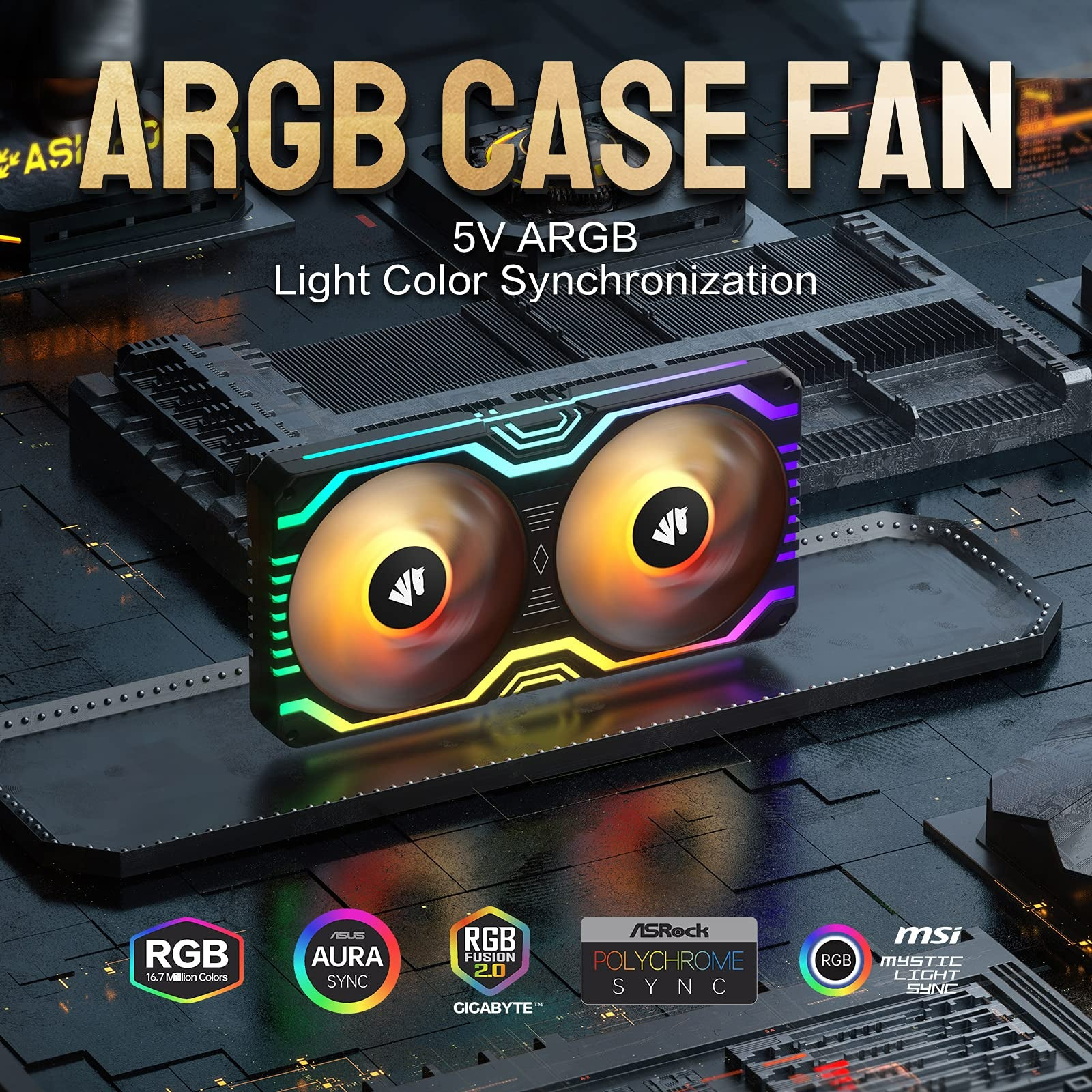مروحة ASIAHORSE Matrix-Black 48 مصباح LED RGB قابل للتوجيه، مقاس 240 مم، إطار مربع متكامل مع وحدة تحكم MB Sync/Analog، مروحة تحكم PWM مدمجة لعلبة الكمبيوتر ونظام التبريد السائل 