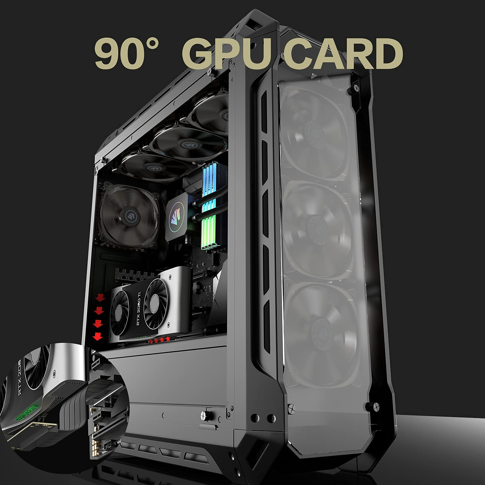 كابل ASIAHORSE PCIE [20 سم] 3.1 16x عالي السرعة للغاية قابل للدوران (90 درجة) 