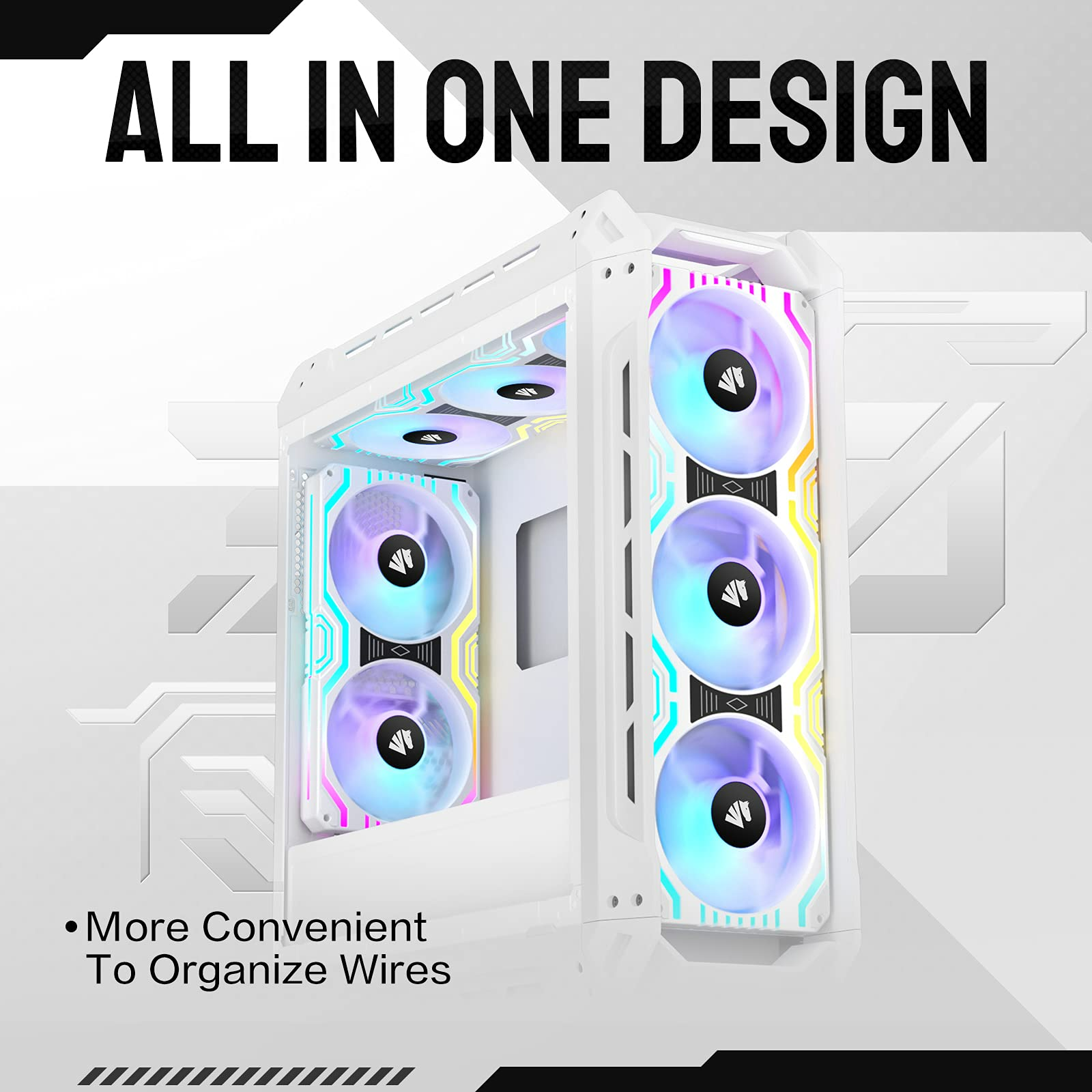 مروحة Asiahorse Matrix-White 56 LED RGB قابلة للتوجيه، 360 مم، إطار مربع متكامل مع وحدة تحكم MB Sync/Analog، مروحة تحكم PWM مدمجة لعلبة الكمبيوتر ونظام التبريد السائل 