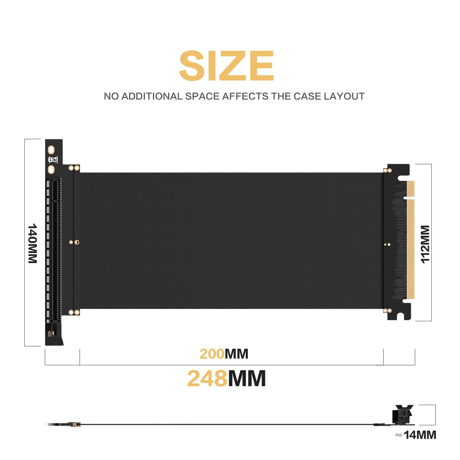محول تمديد بطاقة PCIE 3.0 16x مرن عالي السرعة من AsiaHorse، منفذ تمديد 200 مم (زاوية 90 درجة، أسود) 